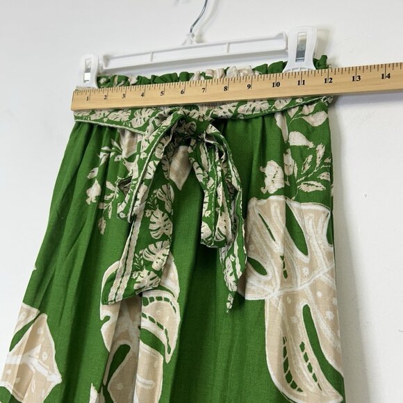 NEW Rachel Zoe Linen Midi Maxi Skirt Women’s Size XS Green Tropical Tie Waist - Picture 5 of 9